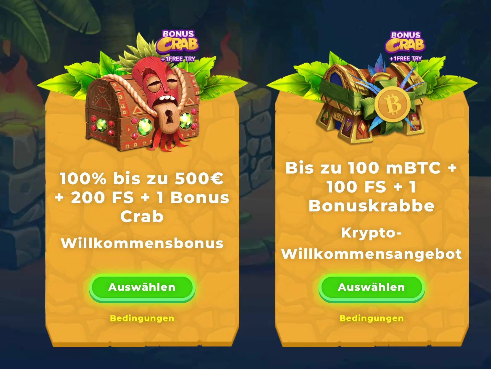 Neukundenbonus 100% bis zu 500€ oder 100 mBTC + 100 FS inklusive Bonuskrabbe