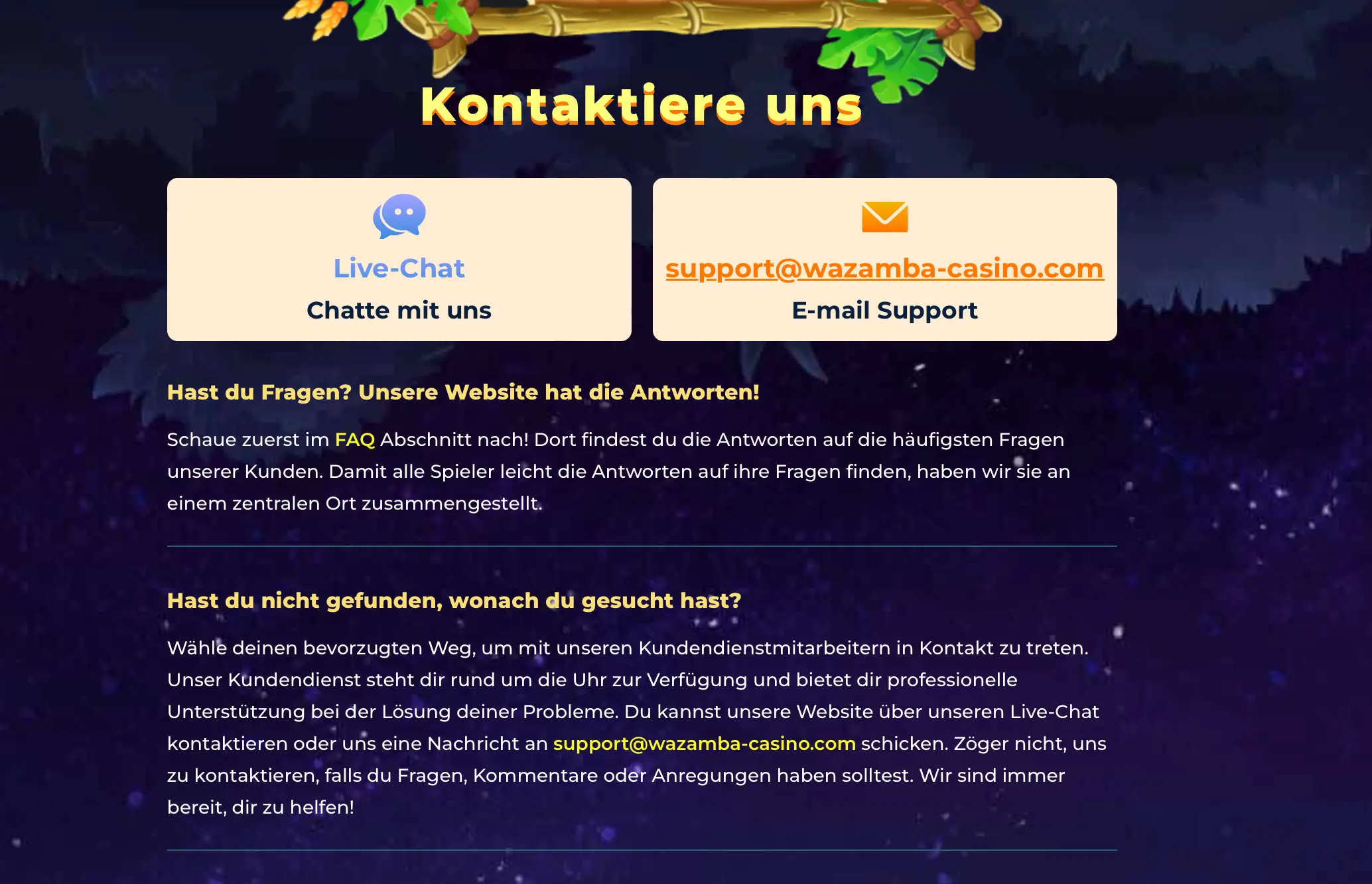 Kundensupport Kontaktseite